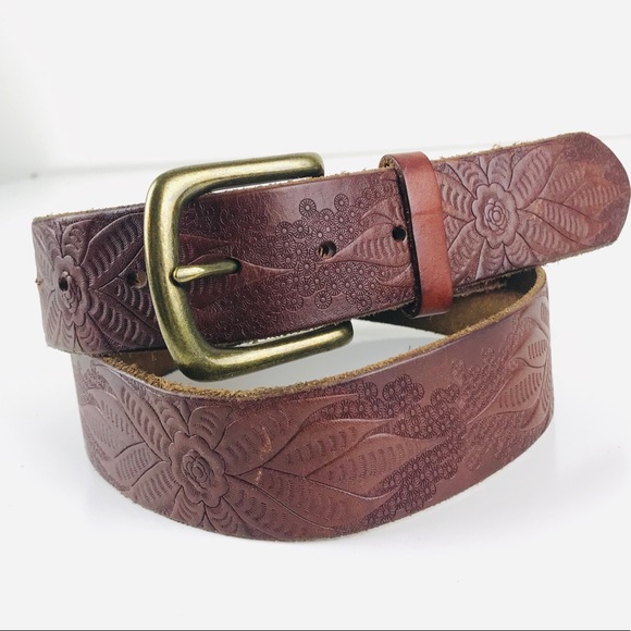 GAP Accessories - GAP Brown Leather Floral Embossed Western Belt S